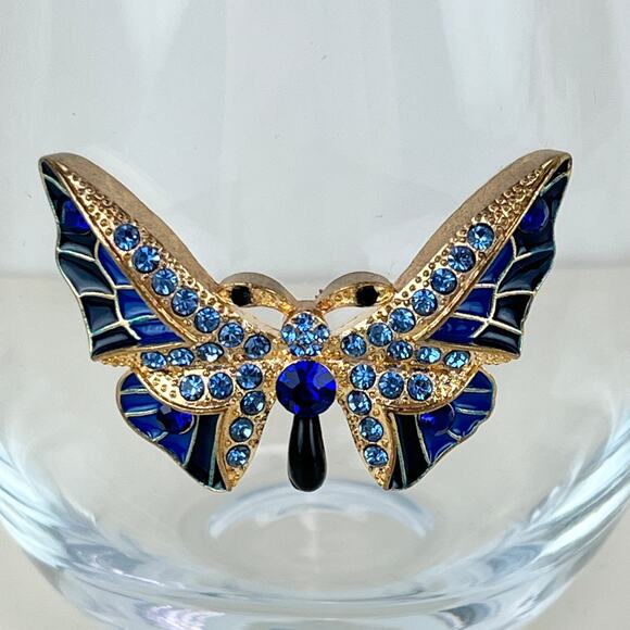 Rachel Zoe Rhinestone Blue Butterfly Stemless Wine Glass - Picture 2 of 4